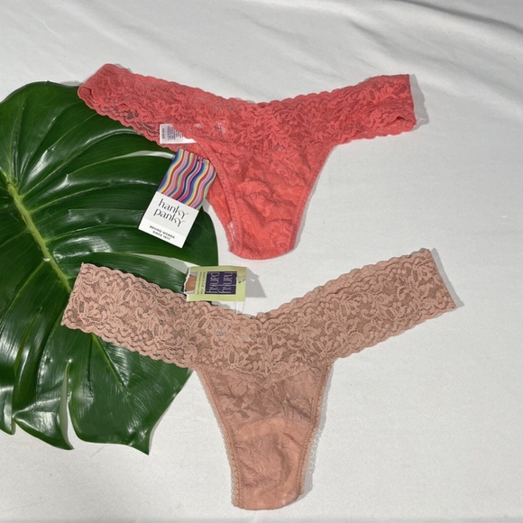 NWT $44 2pc Hanky Panky [ O/S ] Lace Low Rise‎ Thong in Desert Rose & Coral - Picture 2 of 13